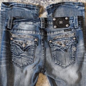 Miss Me Embellished Blue Bootcut Jeans Boot Cut Low-rise Size 26